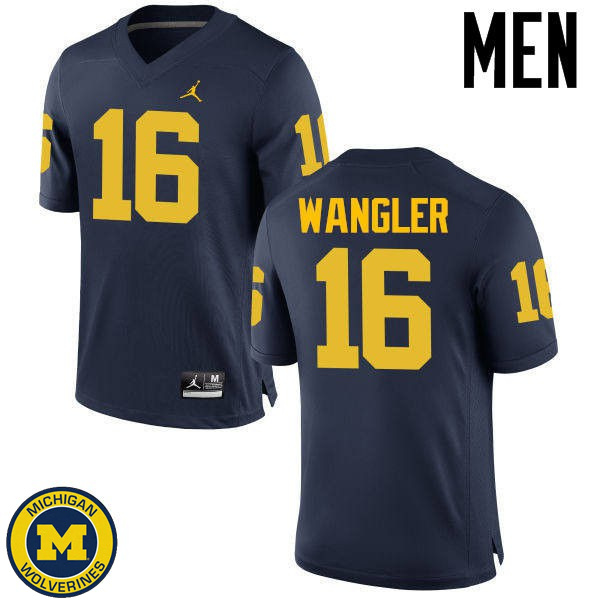 Mens Michigan Wolverines #16 Jack Wangler Navy NCAA Football Jersey